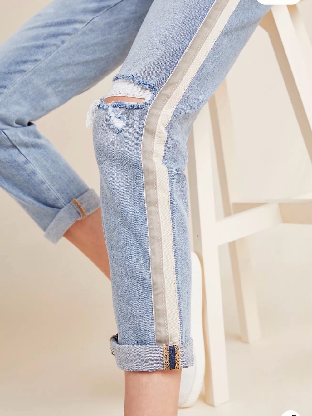 Anthropologie Pilcro Slim Boyfriend Jeans 28 Distressed Tuxedo Side Stripe